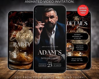Invito digitale per compleanno uomo, invito uomo con foto, invito per uomo, invito animato, modello modificabile per festa di compleanno per dispositivi mobili 680