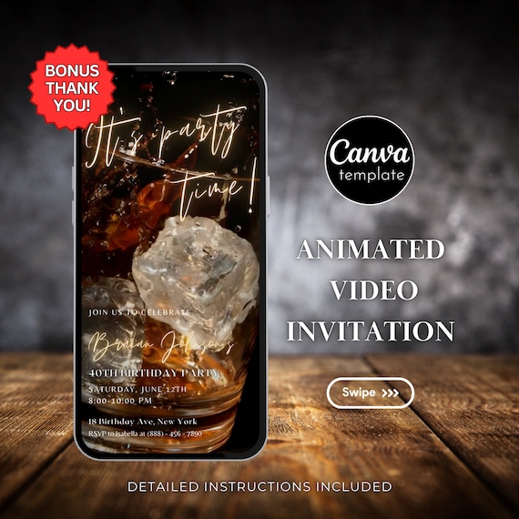 Birthday Party Digital Invitation Template Whiskey-Themed 50th Birthday Invitation for Man Birthday Whiskey Evite Surprise Party Invite 321