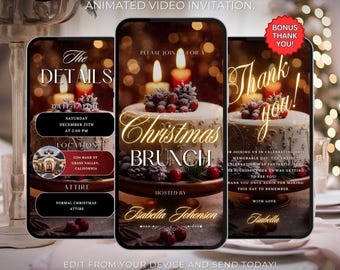 Christmas Brunch Invitation, Friendsmas Christmas Party Invitation Template Whimsical Hand Drawn Festive Cocktail Xmas Holiday Invite 735