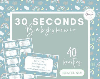 Babyshower 30 Seconds • Thema: regenboog • Afdrukbaar • 40 kaartjes! • Nederlands (NL)