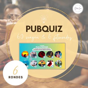 Pubquiz • 6 rondes • 60 vragen en 6 fotorondes • Kant en klaar pakket • Nederlands (NL)