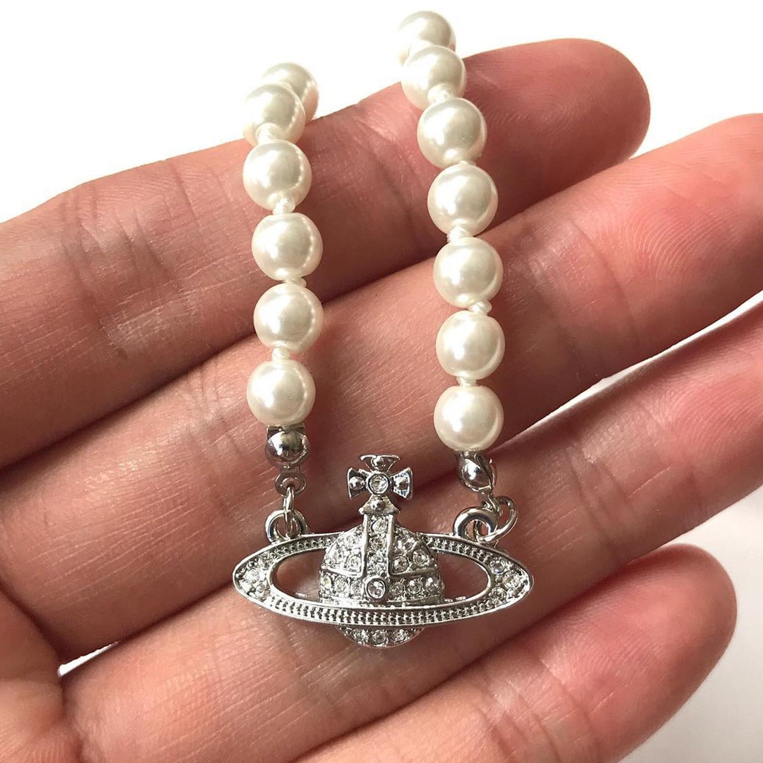 Vivienne Westwood Necklaces,Silver Saturn Pearl Necklace,Gift For Her