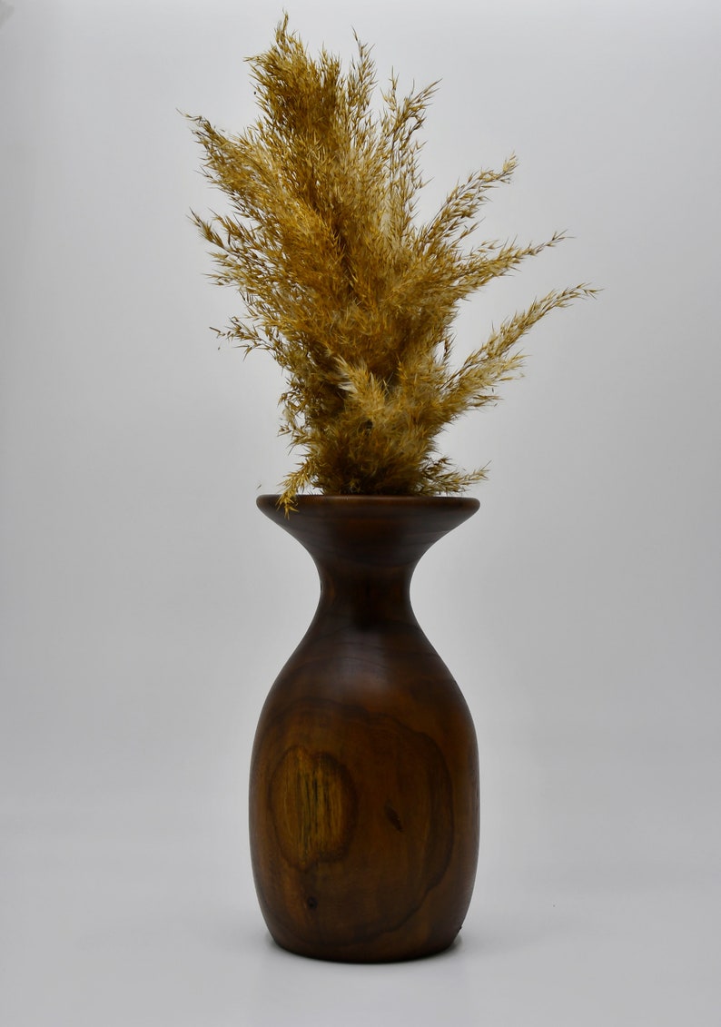 Vase en bois fait à la main Vase décoratif au sol haut Vases en bois Fleurs séchées Décor naturel unique Décor de bureau Cadeau de pendaison de crémaillère image 3