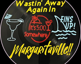 Jimmy Buffett - Margaritaville Themed Vinyl Record Art Created On A Random Recycled 12 Inch Record.  It’s 5:00 Somewhere!