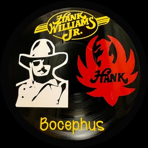 Hank Williams Jr (Bocephus) Themed Vinyl Record Art Created On A Random Recycled 12 Inch Record