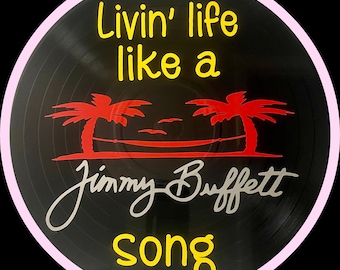 Jimmy Buffett Themed Vinyl Record Art Created On A Random Recycled 12 Inch Record.  A tribute to Jimmy perfect for any fan!
