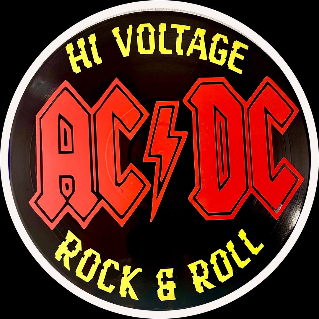 AC/DC Themed Vinyl Record Wall Art Created on A Recycled 12 Inch Vinyl ...