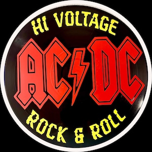 AC/DC Themed Vinyl Record Wall Art Created On A Recycled 12 Inch Vinyl Record