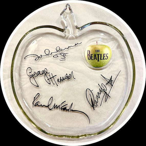 Beatles Themed Music Art Created on an Apple Shaped Glass Plate