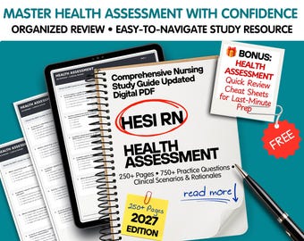 HESI RN Health Assessment Study Guide | Nursing Assessment Review | Practice Questions & Rationales | Digital PDF