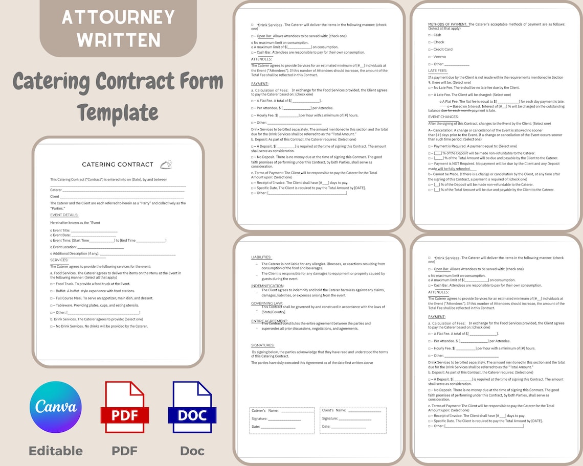 Editable Catering Contract Template Catering Order Form Catering Editable Catering Contract Template Catering Order Form Catering