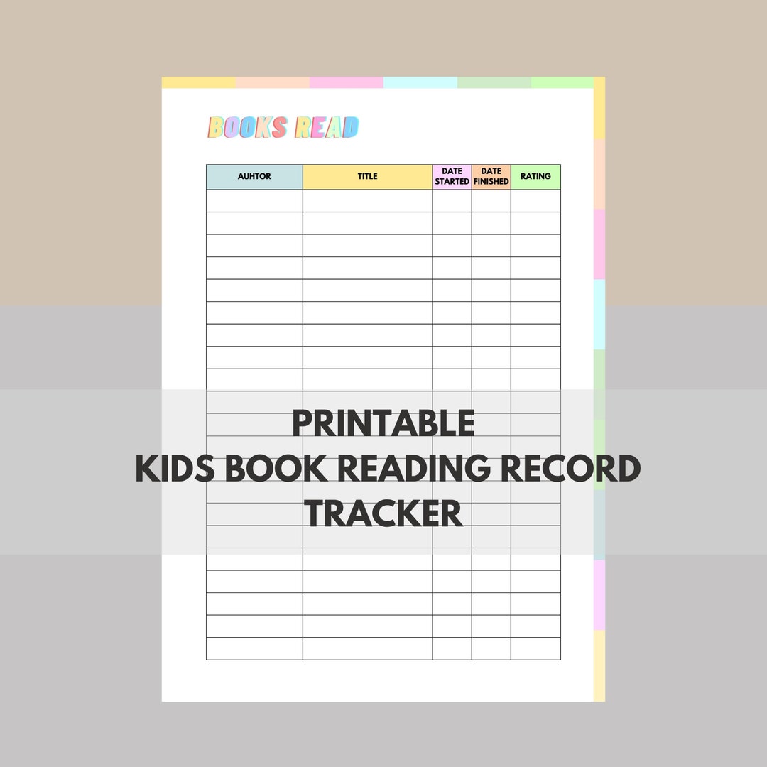 Printable Kids Book Reading Record Book Reading Tracker Etsy