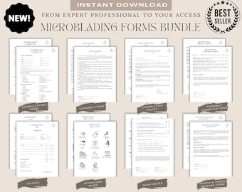 Editable Microblading Forms Bundle, Esthetician Templates (CANVA, Instant Download)