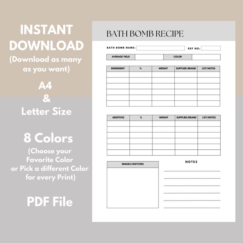 Printable Bath Bomb Recipe Sheet Soap Making Planner Bath Etsy