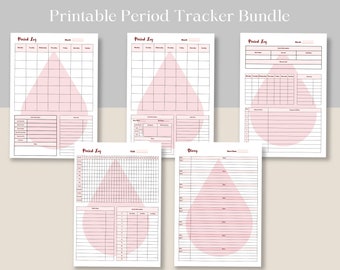 Paquete imprimible de seguimiento del período, planificador del ciclo menstrual (A4, carta EE. UU.)
