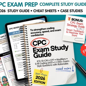以下が含まれることがあります： CPC試験のスタディガイドで、「CPC Exam Study Guide」というタイトルで2026年版です。チートシート、ケーススタディ、300ページ以上が含まれています。ボーナス戦略ガイドも含まれています。