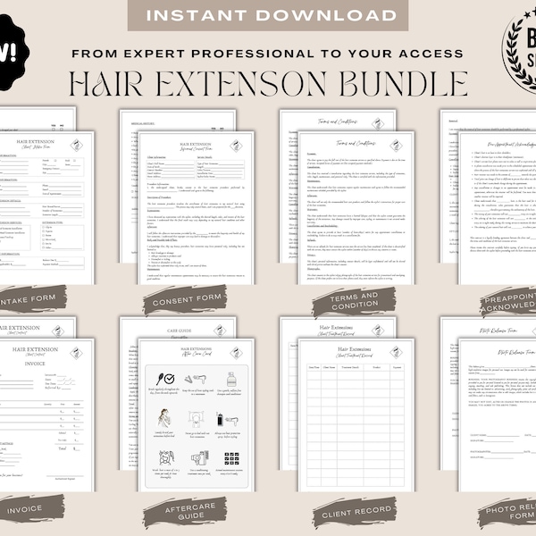 Hair Extension Forms, Editable Hair Extensions Intake Consent Consultation, Hair Stylist Salon Care Cards, Instagram Posts Canva Template