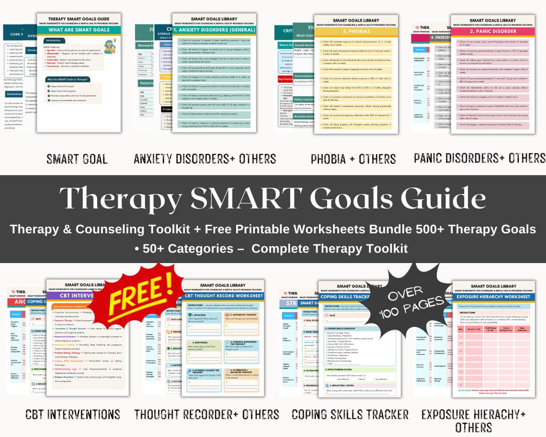 CBT Worksheets Bundle | Therapy SMART Goals Planner (PDF) - Etsy