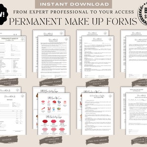 Formes de maquillage permanent | Modèle de formulaire de consentement PMU modifiable | Formulaires imprimables de réception des clients | Cartes de suivi PMU | Formulaires pour salon de beauté