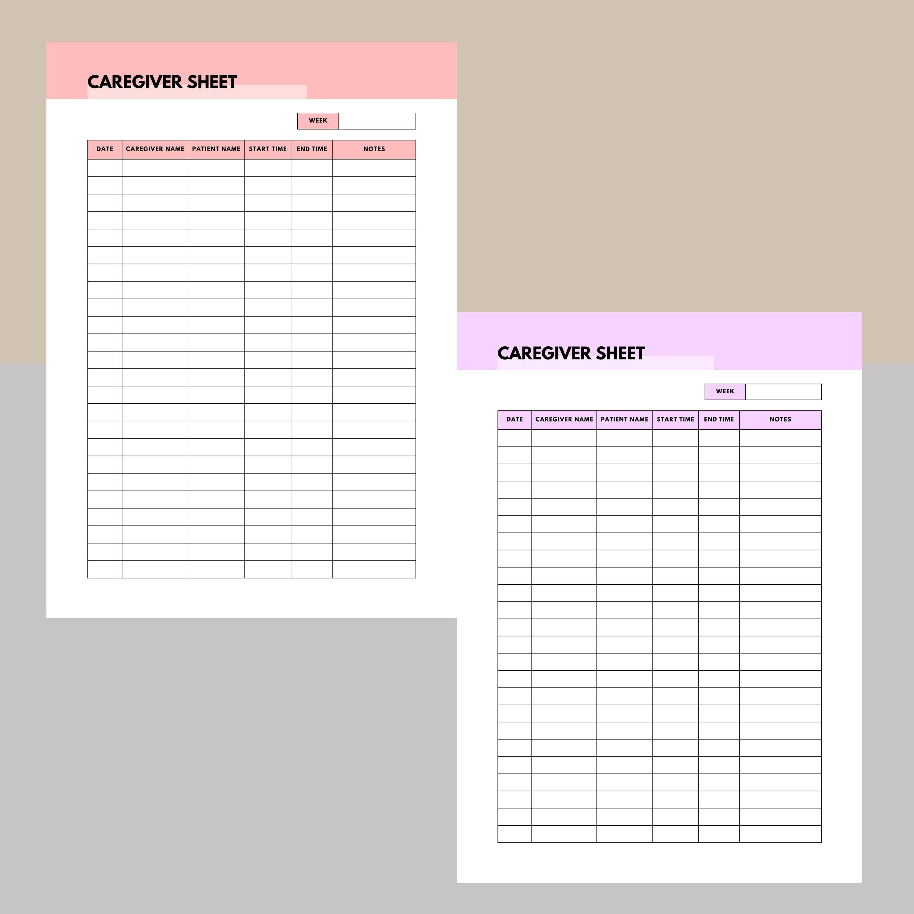Caregiver Time Sheet Caregiver Log Caregiver Checklist Caregiver Caregiver time sheet caregiver log caregiver checklist caregiver