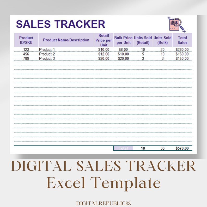 Digital Sales Tracker excel Template Sales Map Sales Log Sales Planner