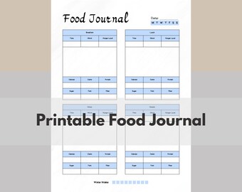 Printable Daily Food Journal: Meal Planner, A4 & Letter Size (PDF)