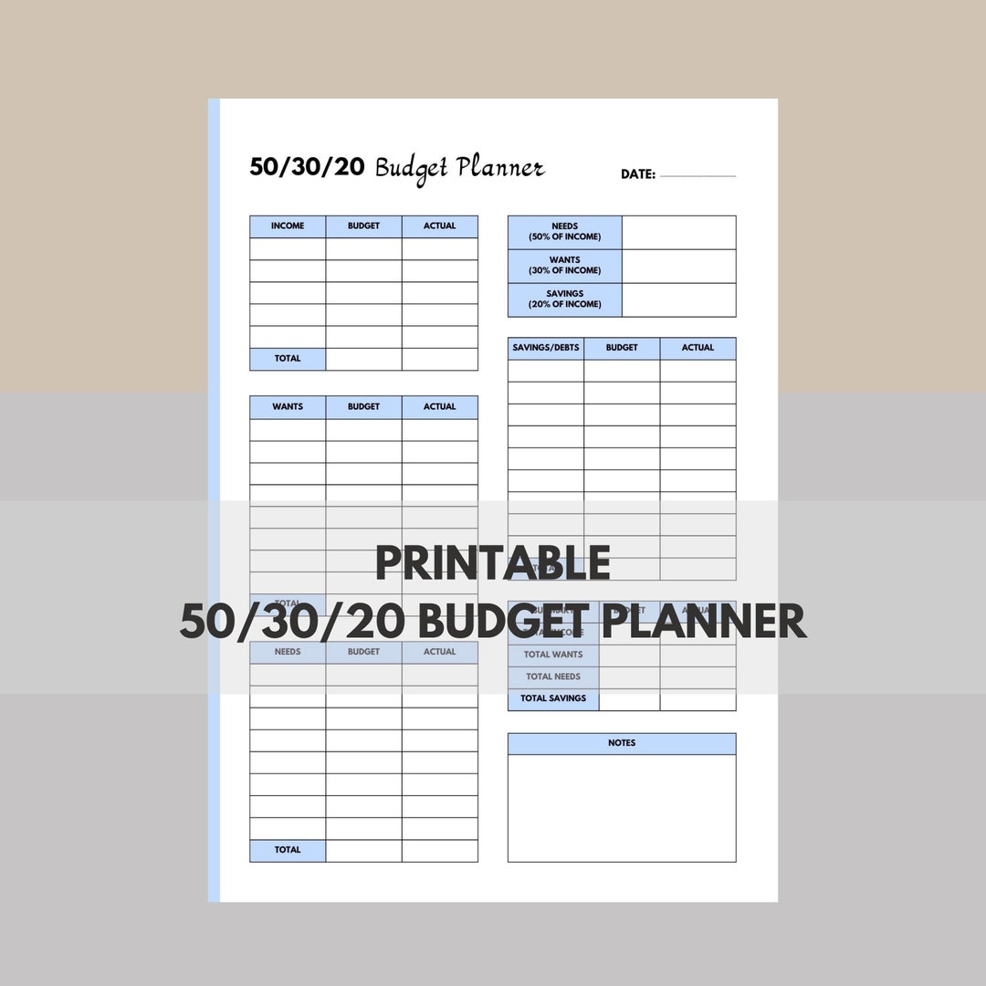 Printable 503020 Budget Planner Template Monthly Budget Etsy Printable 503020 Budget Planner Template Monthly Budget Etsy