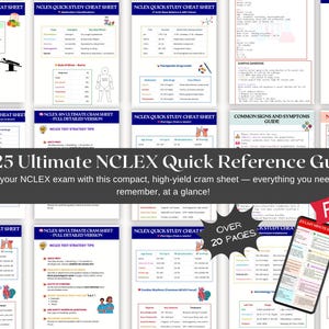 NCLEX Cram Sheet 2025, Nursing Study Guide, RN PN Exam Prep Notes, Quick Reference Sheet, Nursing School Printable, Nclex Cheat Sheet,
