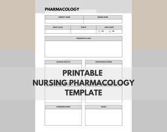 Nursing Pharmacology Template: Printable Study Guide (A4/US Letter)