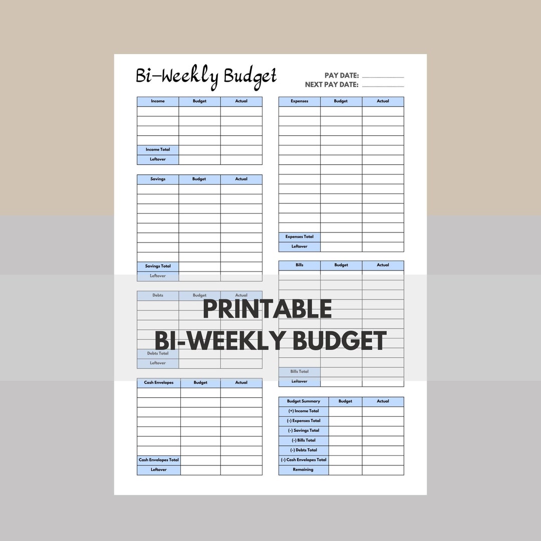 Printable Biweekly Budget Overview Template, Paycheck Budget, Budget Printable Biweekly Budget Overview Template, Paycheck Budget, Budget