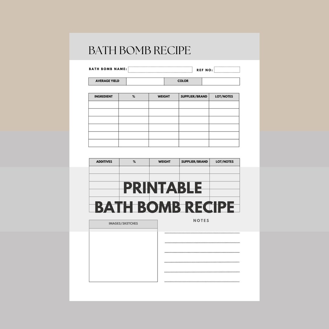 Printable Bath Bomb Recipe Sheet Soap Making Planner Bath - Etsy