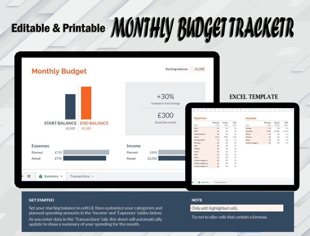 Monthly Budget Planner: Excel Budget Template (digital Download) - Etsy