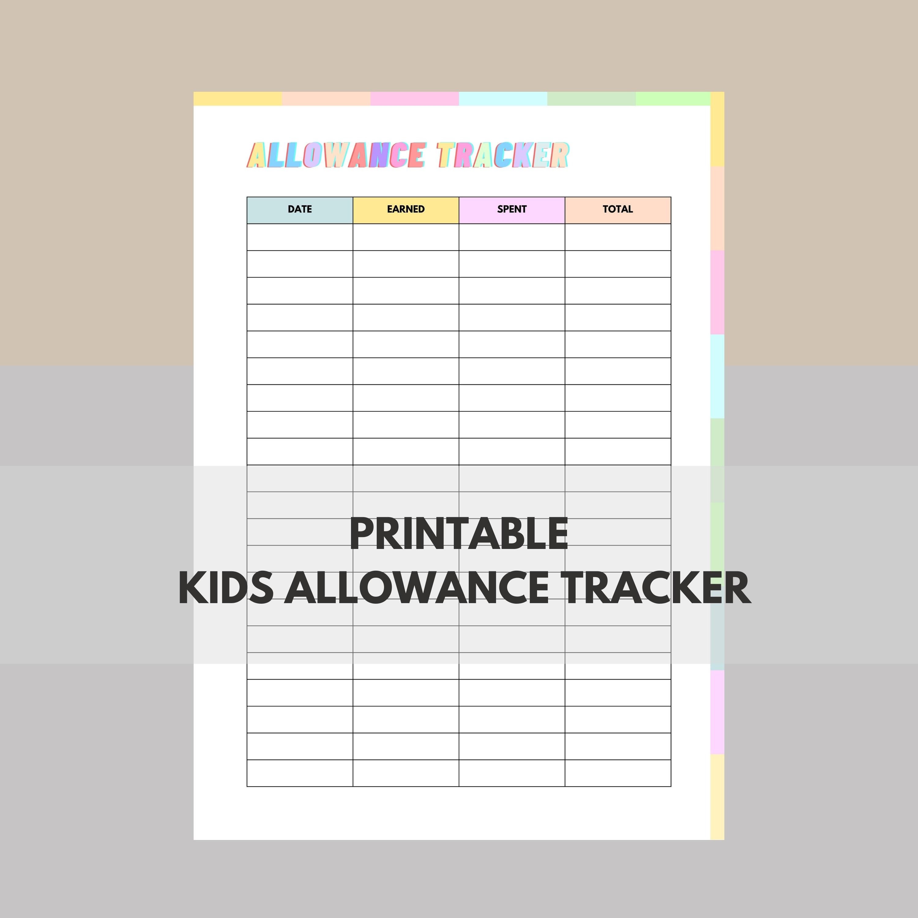 Printable Kids Allowance Tracker, Kids Savings Log, Kids Allowance ...