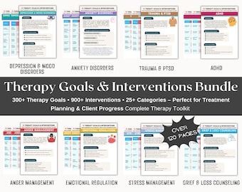 Therapy SMART Goals & Interventions Bundle | CBT Counseling Worksheets (PDF)