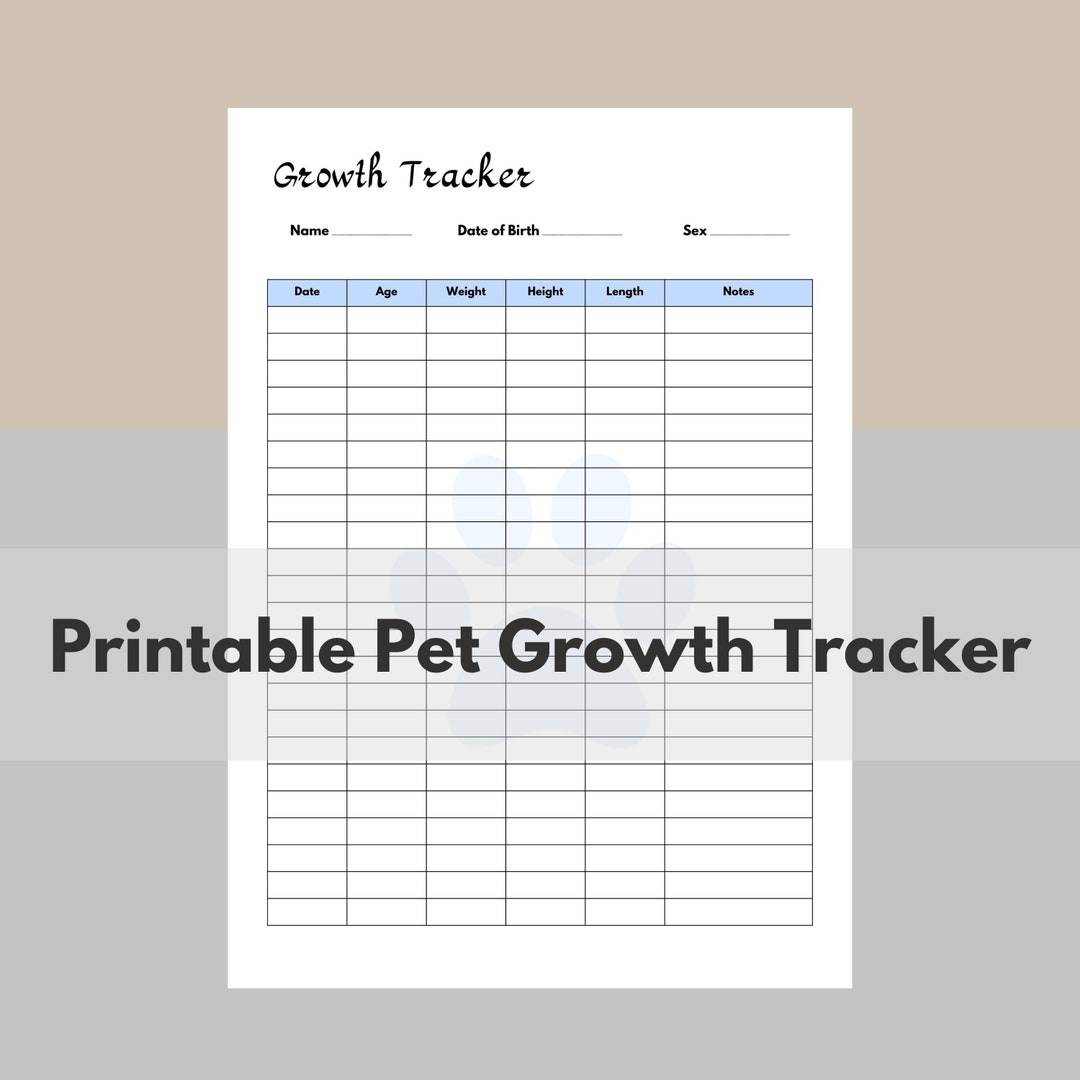 Printable Pet Growth Chart Pet Growth Log Dog Growth Chart Etsy