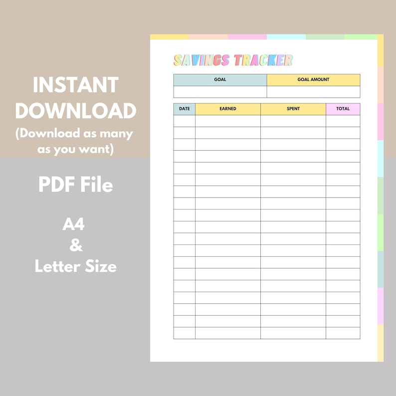 Printable Kids Money Saving Log