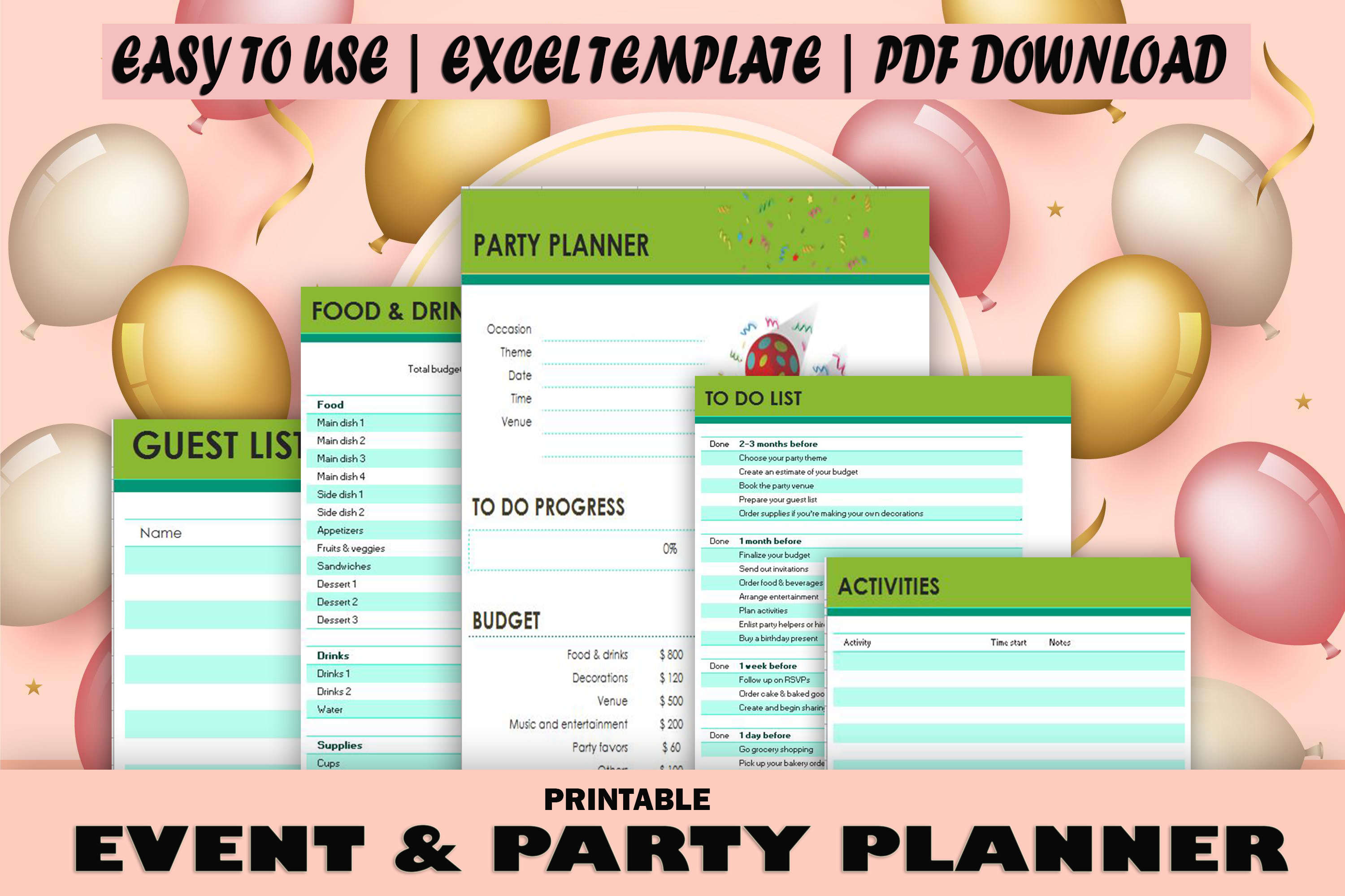 Event Planning Template: Party Planner, To-Do List (Excel Template, Digital Download)