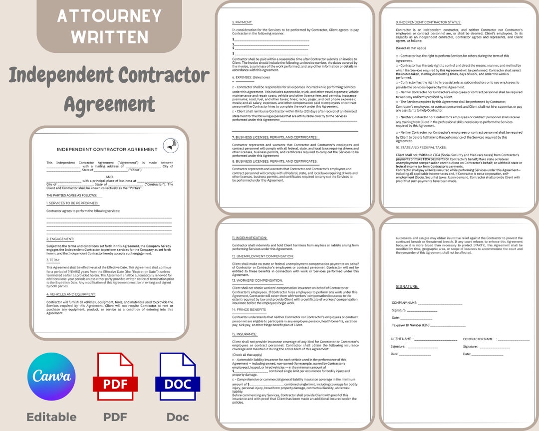 Independent Contractor Agreement Template: Editable Contract (MS Word ...
