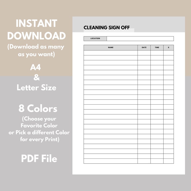 Printable Cleaning Sign-off Sheet: Home & Business Cleaning Schedule ...