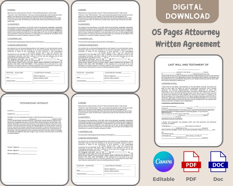 Last Will and Testament Template - Etsy