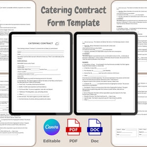 Editable Catering Contract Template, Catering Order Form, Catering Service Agreement, Invoice Template, Canva editable