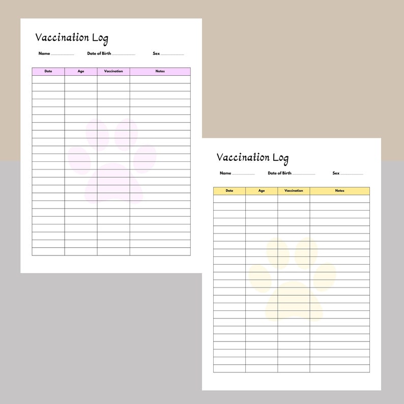 Printable Pet Vaccination Log | Pet Vaccination Record | Dog Vaccination | Cat Vaccination ...