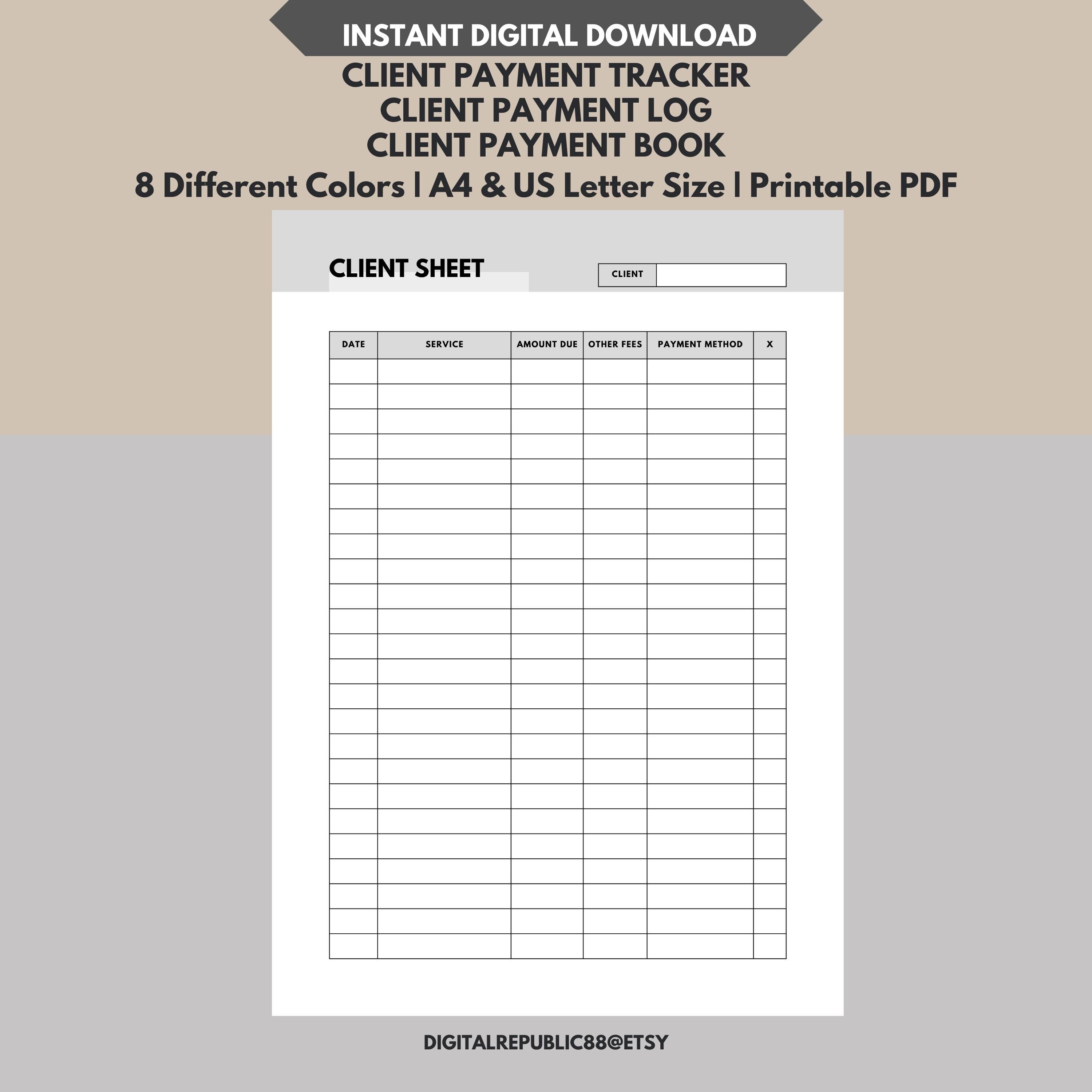 Printable Client Payment Tracker, Client Payment Log, Client Record ...
