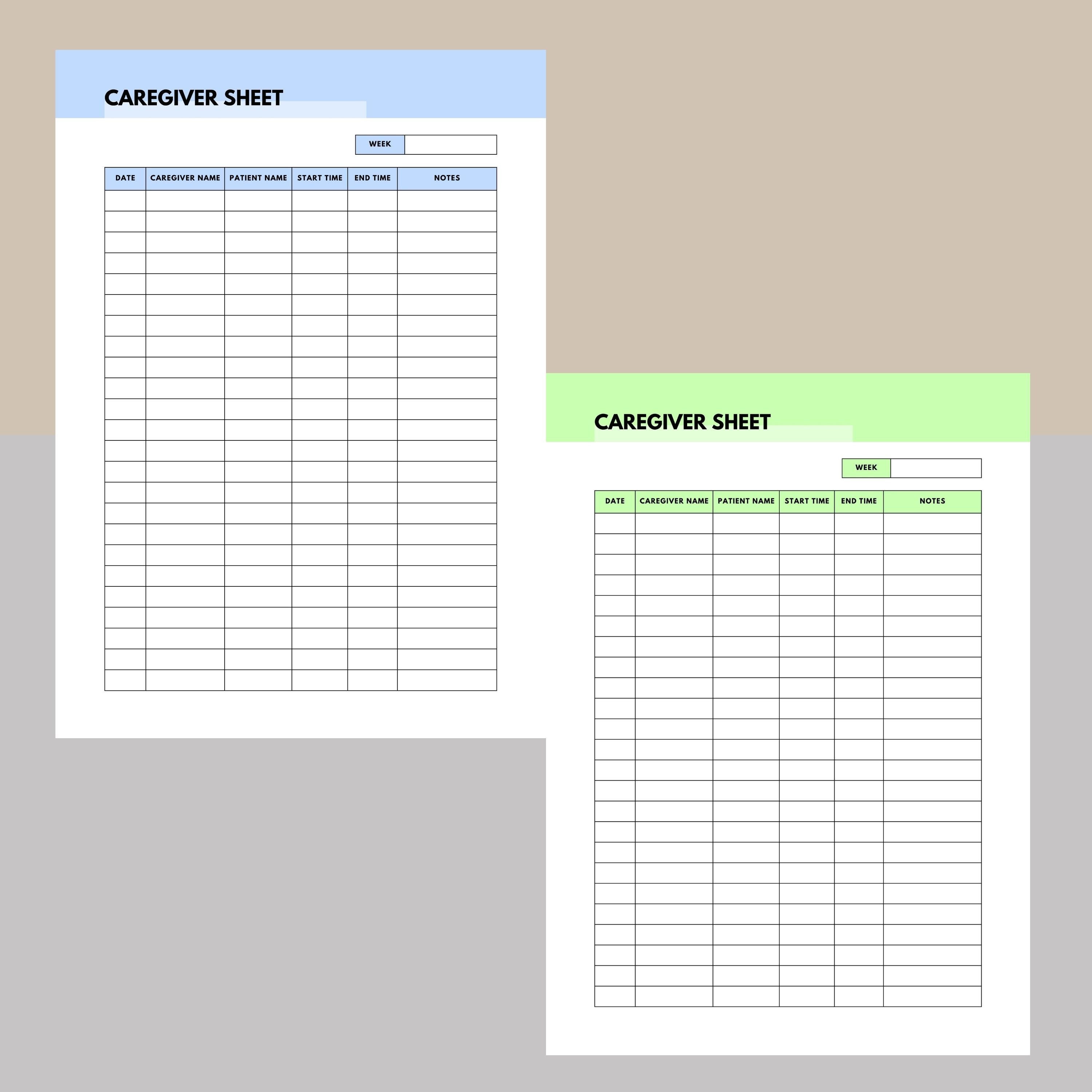 Caregiver Time Sheet, Caregiver Log, Caregiver Checklist, Caregiver ...