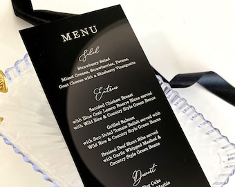 Carte de menu en acrylique, menu de mariage, carte de menu de mariage en acrylique, carte de réception de mariage en acrylique, menu or, menu argent, menu noir, menu dépoli