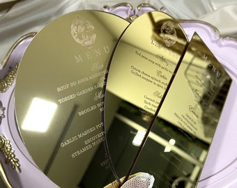 Menú de boda en acrílico dorado: Logotipo y diseño personalizados