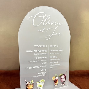 White Acrylic Wedding Bar Sign: Custom Signature Drinks Menu