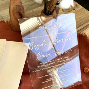 Convite de casamento, acrílico transparente de 1 mm, convite de acrílico, convites de casamento elegantes, design moderno, convite de acrílico, cartão de convite