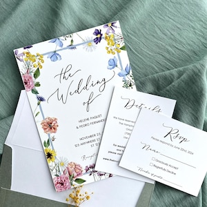 Hochzeitskarte Einladungs-Set, Einladung + Detail-/Wunschkarte + Antwortkarte+ Wachssiegel in wählbarem Colorholder (deine Initialen), Card Stok