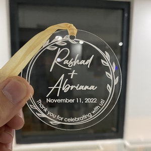 Acryl bruiloft gunsten, bruiloft partij gunst in bulk, huwelijksgeschenk voor gasten met lint, gepersonaliseerde huwelijkscadeau, bruiloft coaster